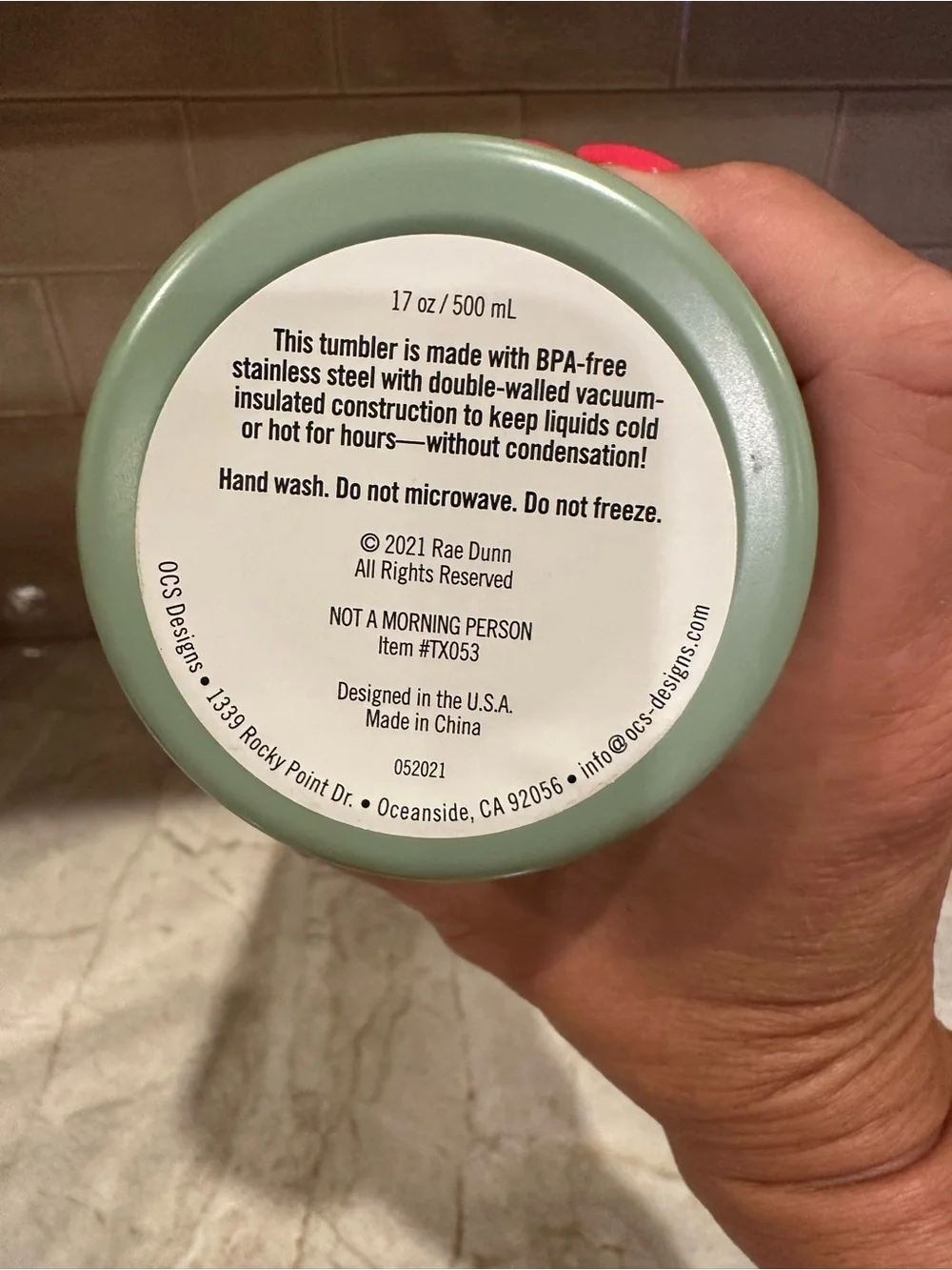 Rae Dunn Not A Morning Person Sage Green Travel Tumbler